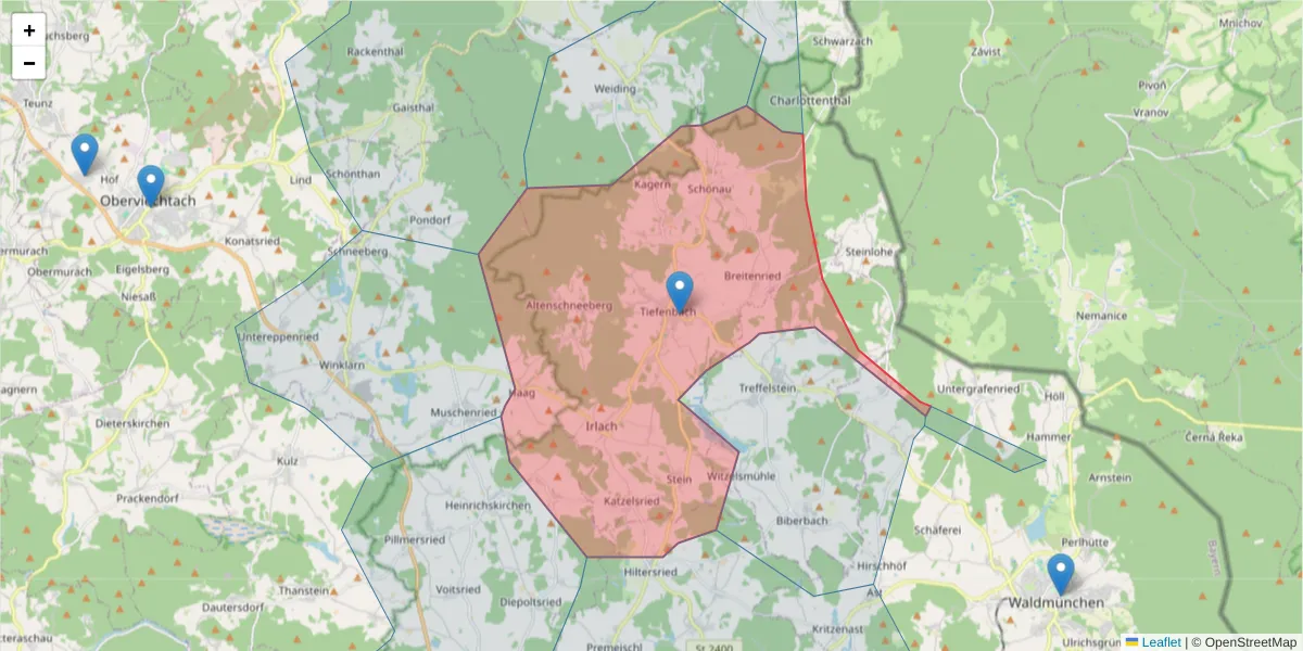 Karte des Postleitzahlen Bereichs  und der umliegenden Postleitzahlen in Deutschland