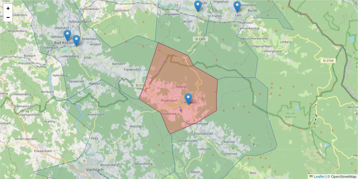 Karte des Postleitzahlen Bereichs  und der umliegenden Postleitzahlen in Deutschland