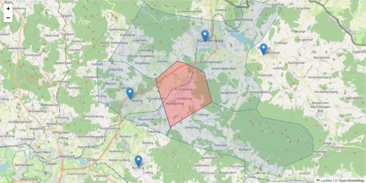Karte des Postleitzahlen Bereichs  und der umliegenden Postleitzahlen in Deutschland