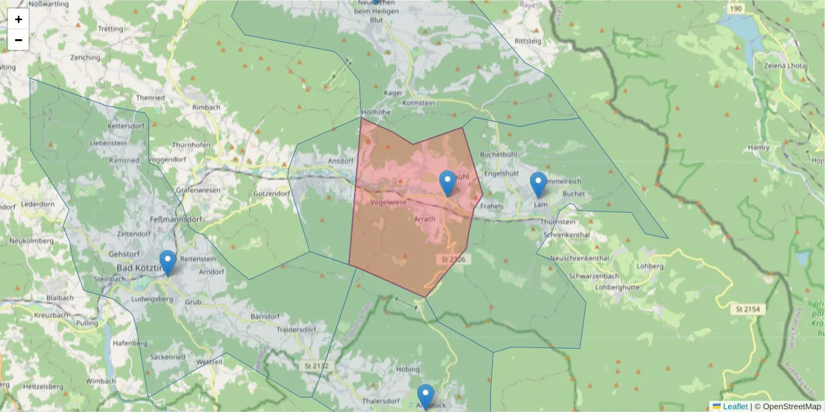 Karte des Postleitzahlen Bereichs  und der umliegenden Postleitzahlen in Deutschland