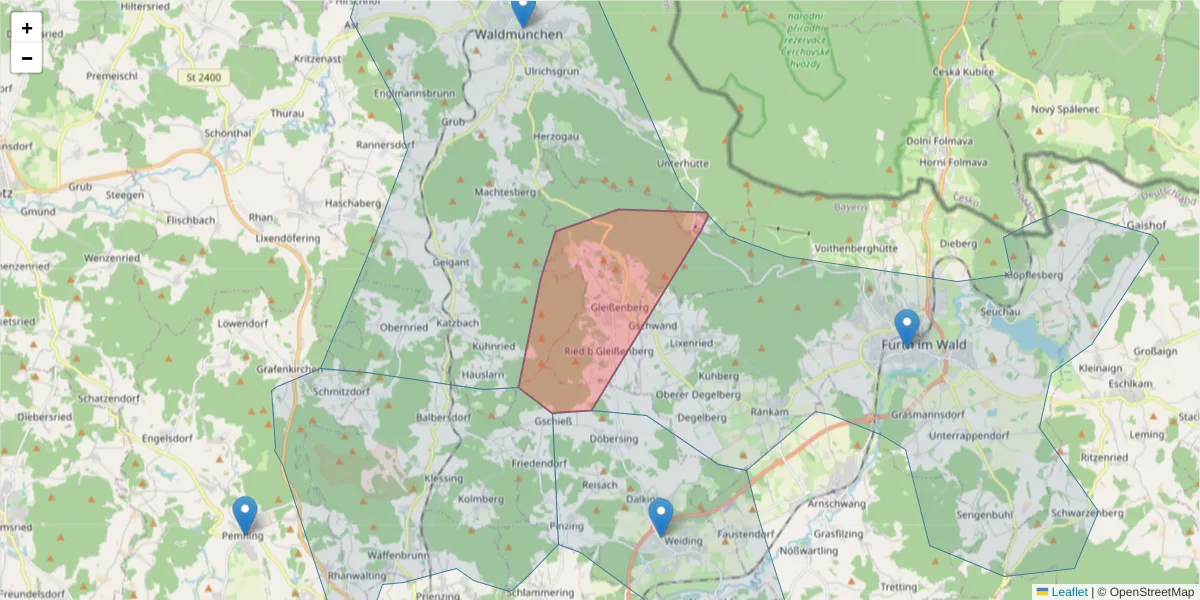Karte des Postleitzahlen Bereichs  und der umliegenden Postleitzahlen in Deutschland