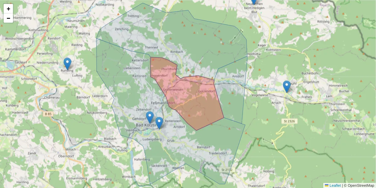 Karte des Postleitzahlen Bereichs  und der umliegenden Postleitzahlen in Deutschland