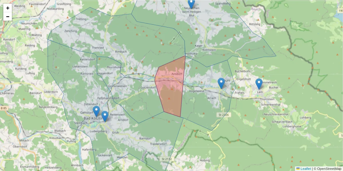 Karte des Postleitzahlen Bereichs  und der umliegenden Postleitzahlen in Deutschland