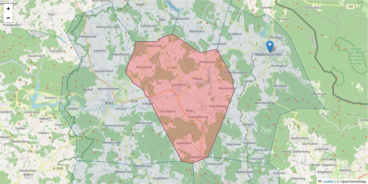 Karte des Postleitzahlen Bereichs  und der umliegenden Postleitzahlen in Deutschland