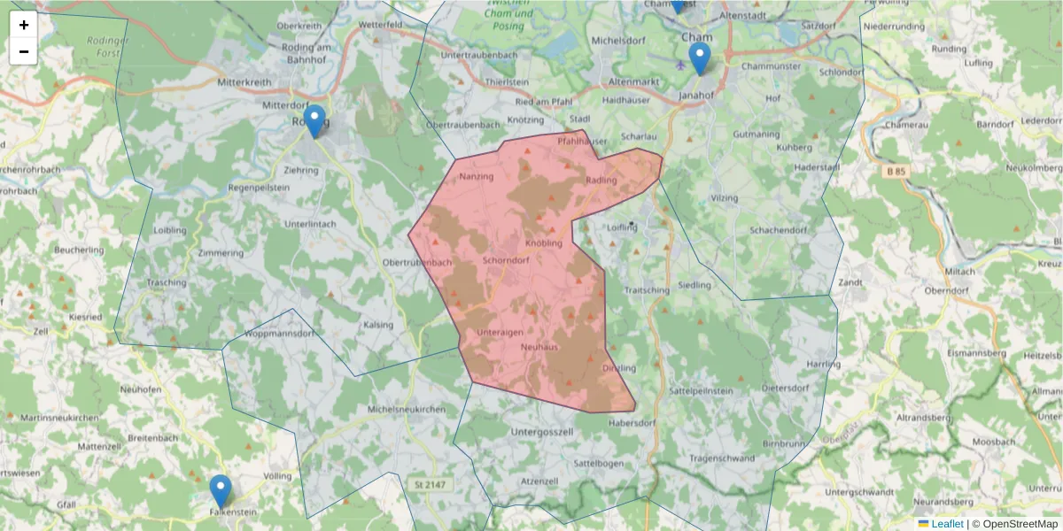 Karte des Postleitzahlen Bereichs  und der umliegenden Postleitzahlen in Deutschland