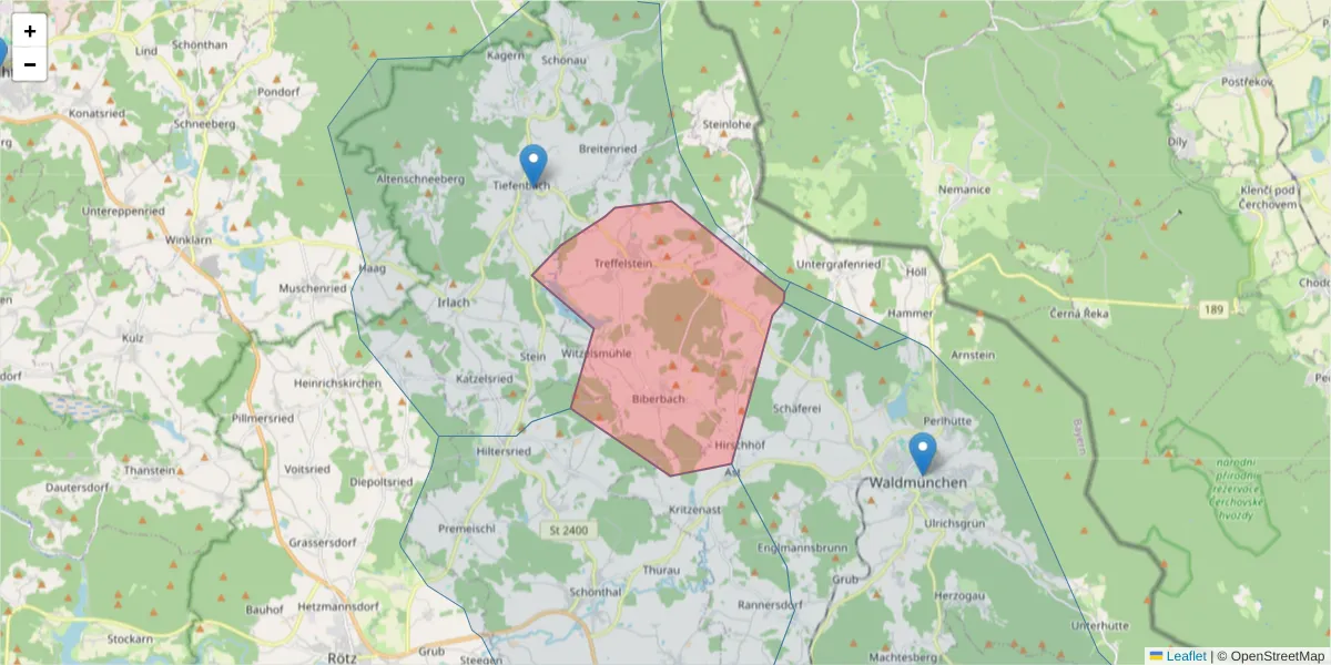 Karte des Postleitzahlen Bereichs  und der umliegenden Postleitzahlen in Deutschland