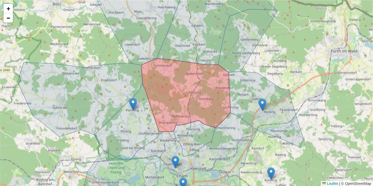 Karte des Postleitzahlen Bereichs  und der umliegenden Postleitzahlen in Deutschland