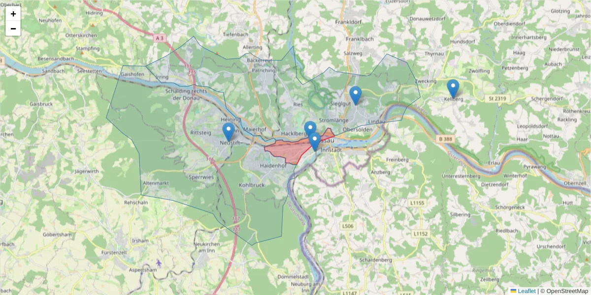 Karte des Postleitzahlen Bereichs  und der umliegenden Postleitzahlen in Deutschland