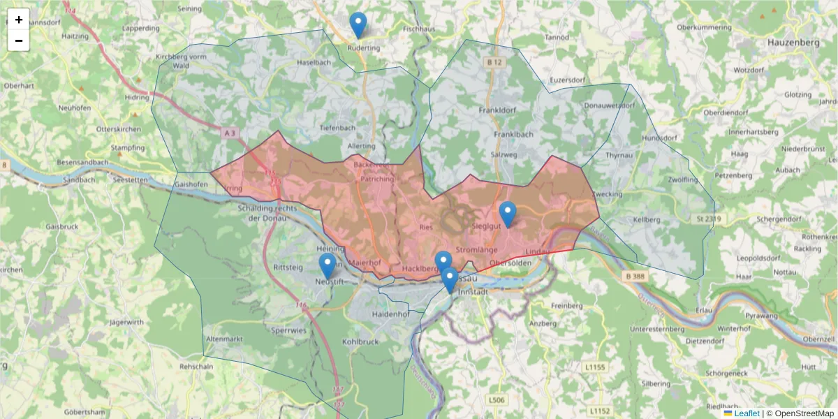 Karte des Postleitzahlen Bereichs  und der umliegenden Postleitzahlen in Deutschland