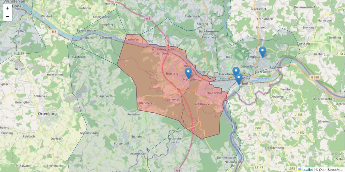 Karte des Postleitzahlen Bereichs  und der umliegenden Postleitzahlen in Deutschland