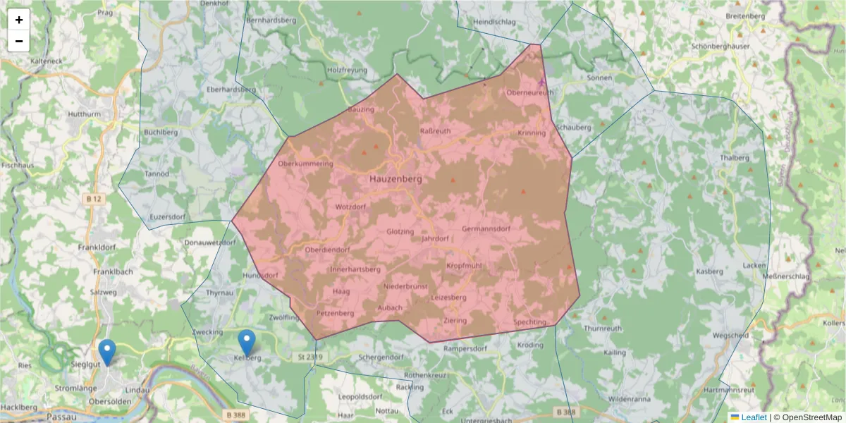 Karte des Postleitzahlen Bereichs  und der umliegenden Postleitzahlen in Deutschland