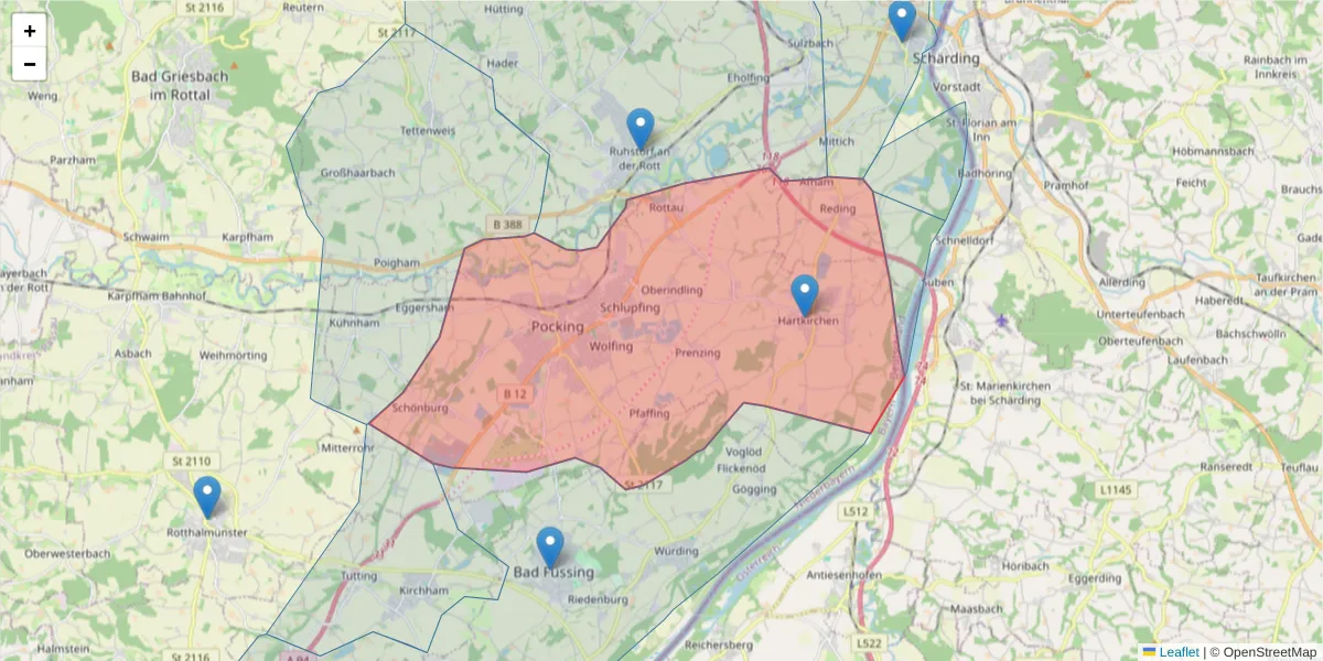 Karte des Postleitzahlen Bereichs  und der umliegenden Postleitzahlen in Deutschland