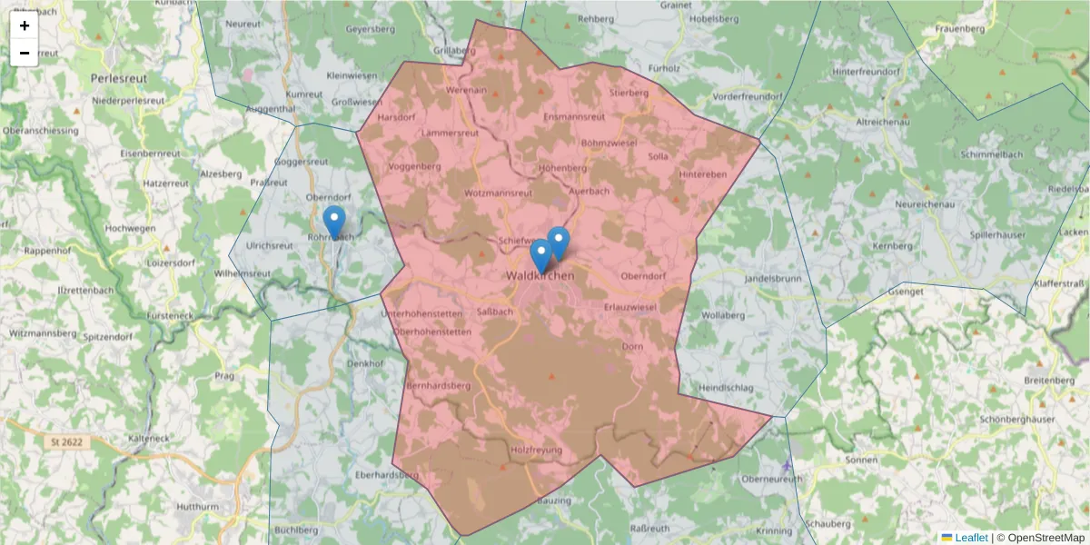 Karte des Postleitzahlen Bereichs  und der umliegenden Postleitzahlen in Deutschland