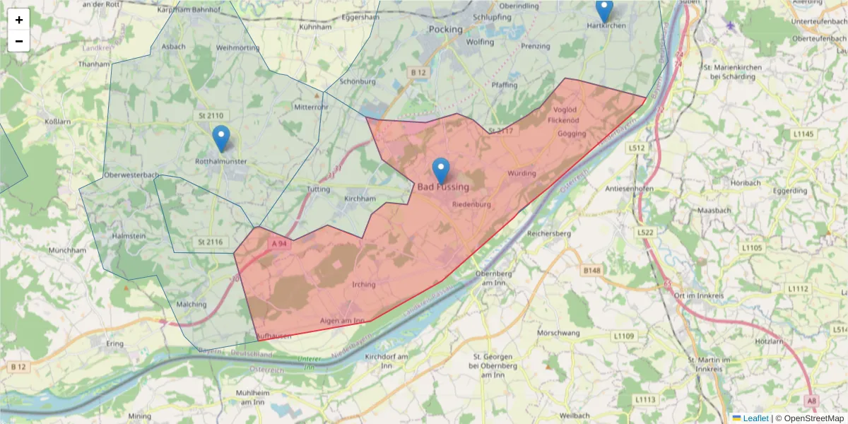 Karte des Postleitzahlen Bereichs  und der umliegenden Postleitzahlen in Deutschland