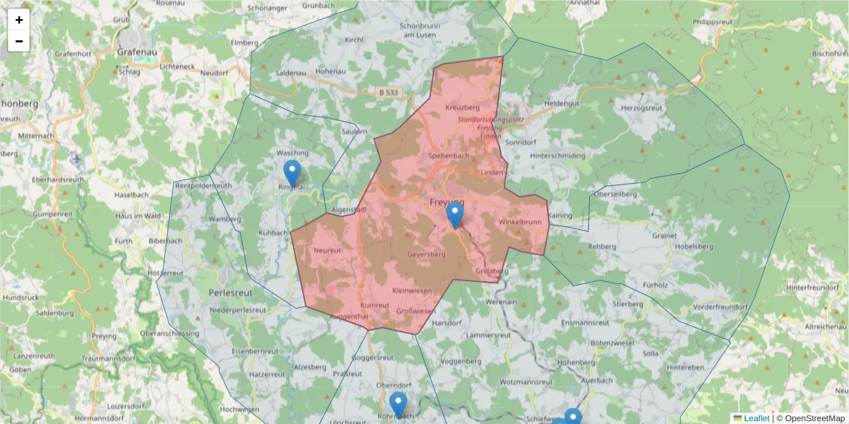 Karte des Postleitzahlen Bereichs  und der umliegenden Postleitzahlen in Deutschland