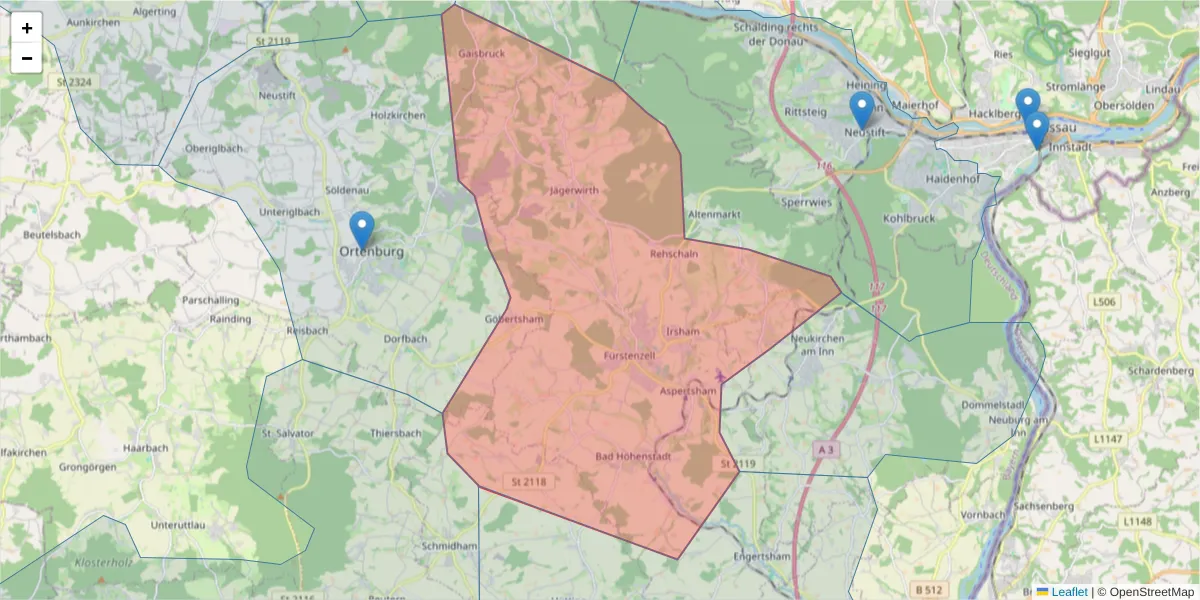 Karte des Postleitzahlen Bereichs  und der umliegenden Postleitzahlen in Deutschland