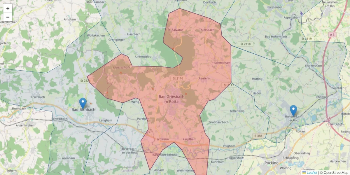 Karte des Postleitzahlen Bereichs  und der umliegenden Postleitzahlen in Deutschland