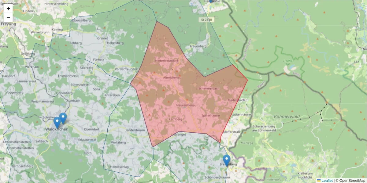 Karte des Postleitzahlen Bereichs  und der umliegenden Postleitzahlen in Deutschland