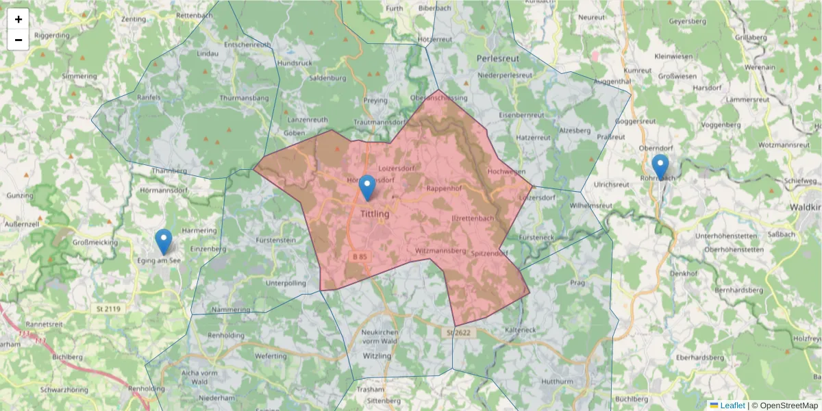 Karte des Postleitzahlen Bereichs  und der umliegenden Postleitzahlen in Deutschland