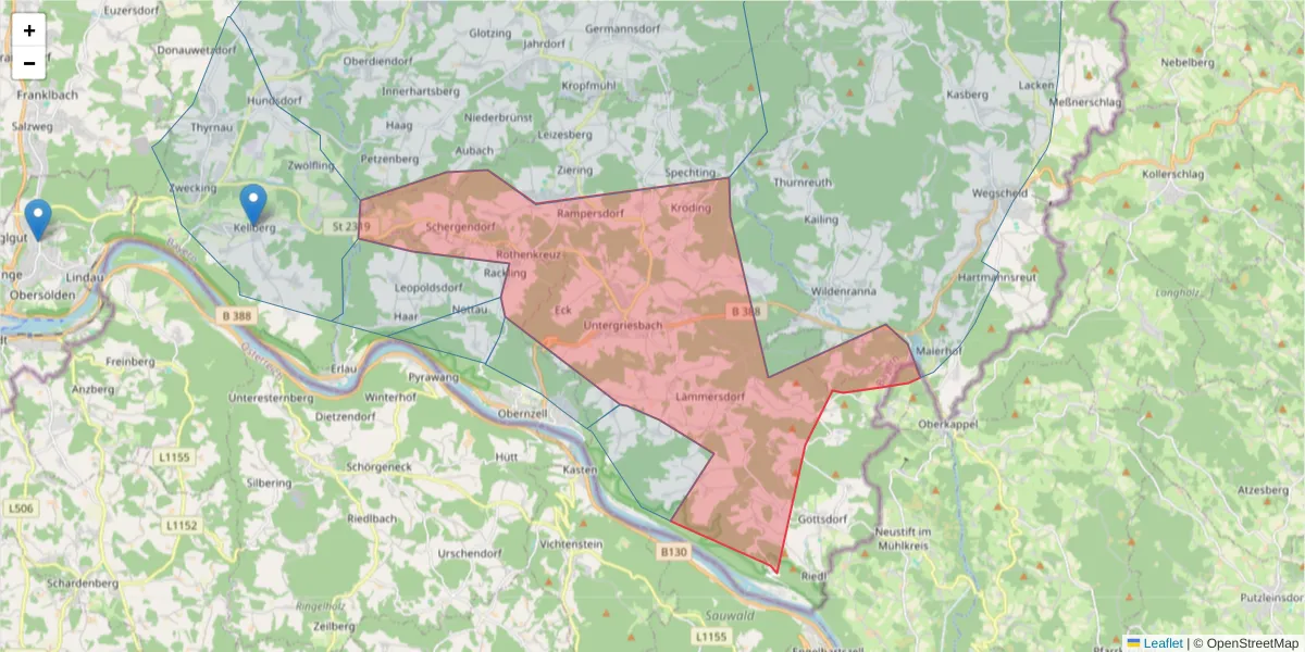 Karte des Postleitzahlen Bereichs  und der umliegenden Postleitzahlen in Deutschland