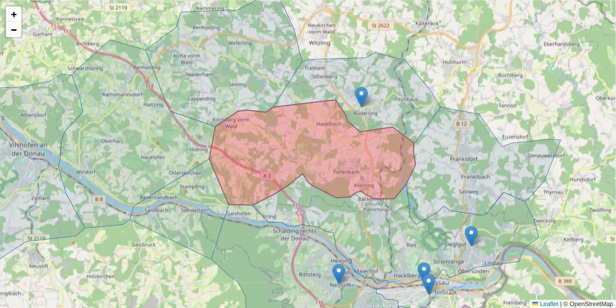 Karte des Postleitzahlen Bereichs  und der umliegenden Postleitzahlen in Deutschland