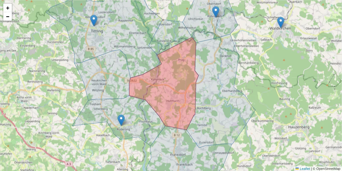 Karte des Postleitzahlen Bereichs  und der umliegenden Postleitzahlen in Deutschland