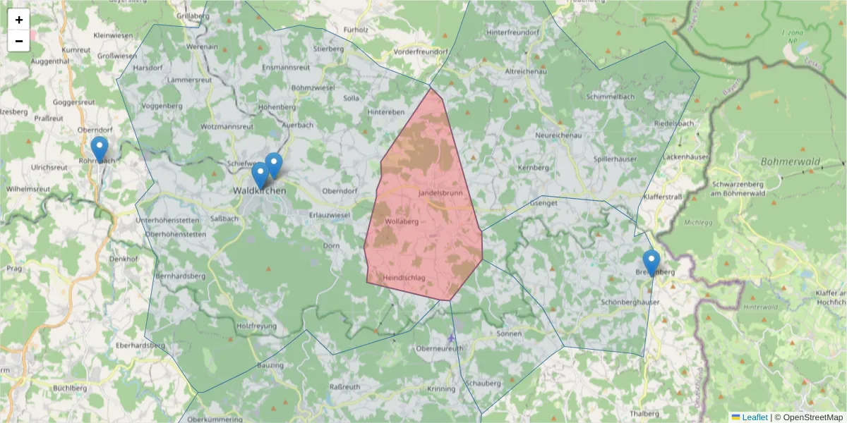 Karte des Postleitzahlen Bereichs  und der umliegenden Postleitzahlen in Deutschland