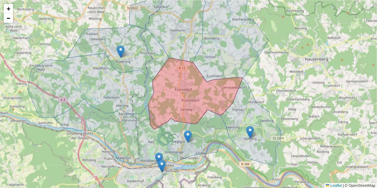 Karte des Postleitzahlen Bereichs  und der umliegenden Postleitzahlen in Deutschland