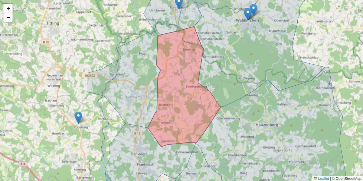 Karte des Postleitzahlen Bereichs  und der umliegenden Postleitzahlen in Deutschland