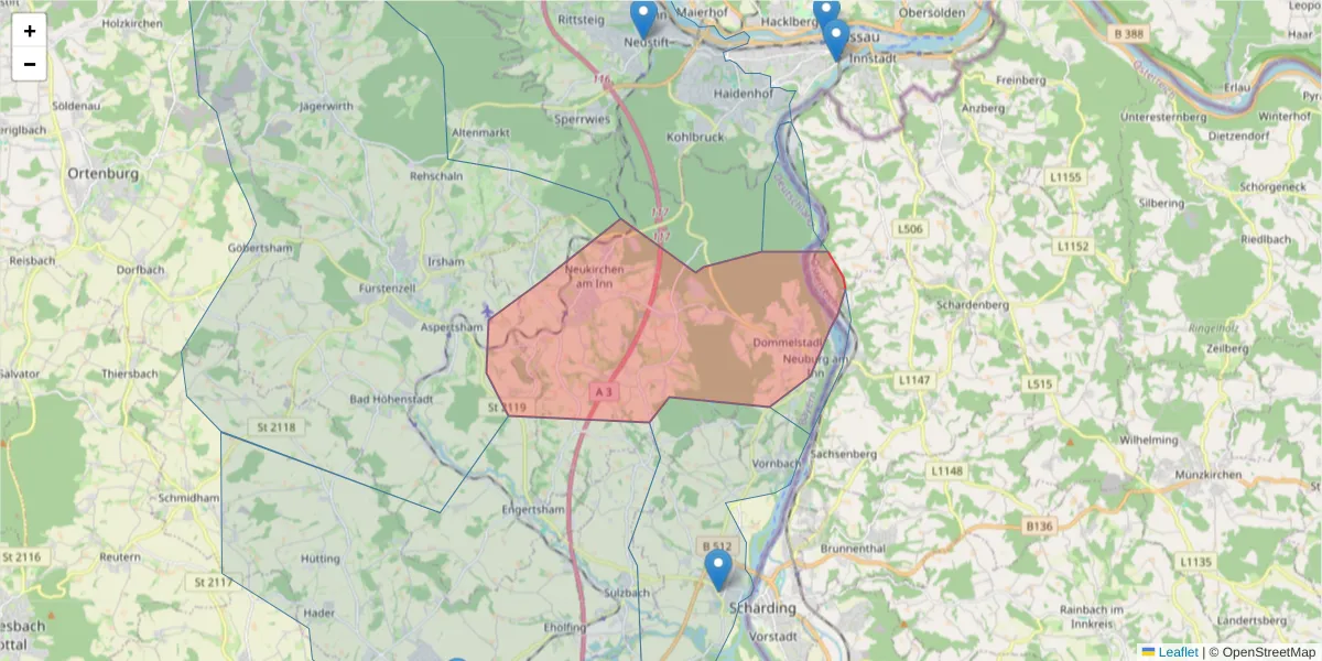 Karte des Postleitzahlen Bereichs  und der umliegenden Postleitzahlen in Deutschland