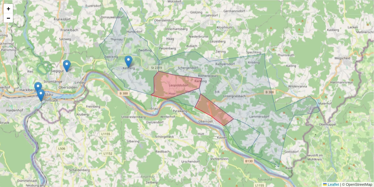 Karte des Postleitzahlen Bereichs  und der umliegenden Postleitzahlen in Deutschland