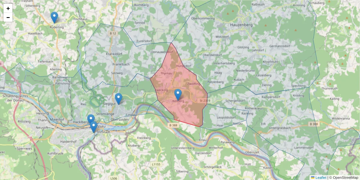 Karte des Postleitzahlen Bereichs  und der umliegenden Postleitzahlen in Deutschland