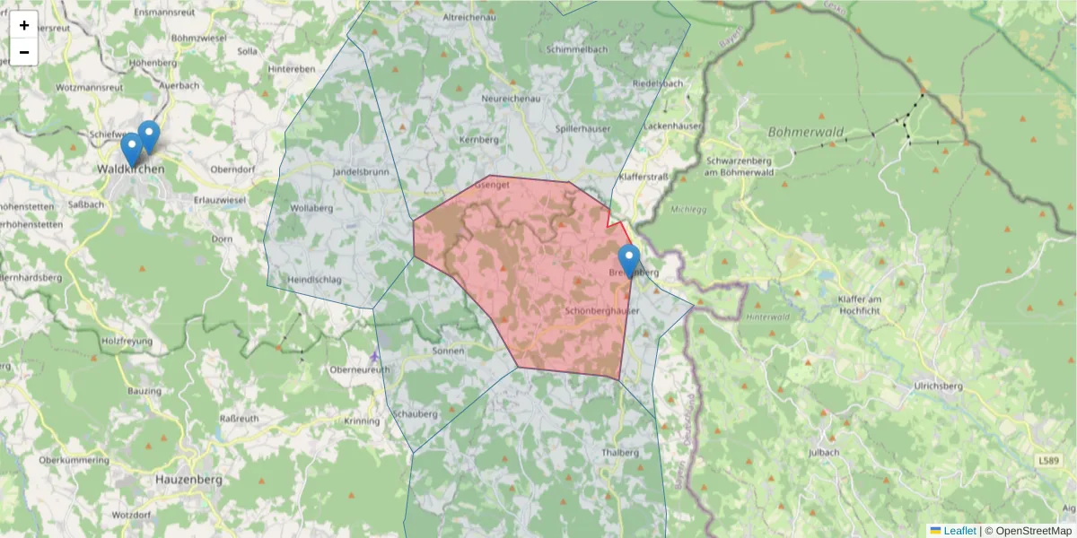 Karte des Postleitzahlen Bereichs  und der umliegenden Postleitzahlen in Deutschland