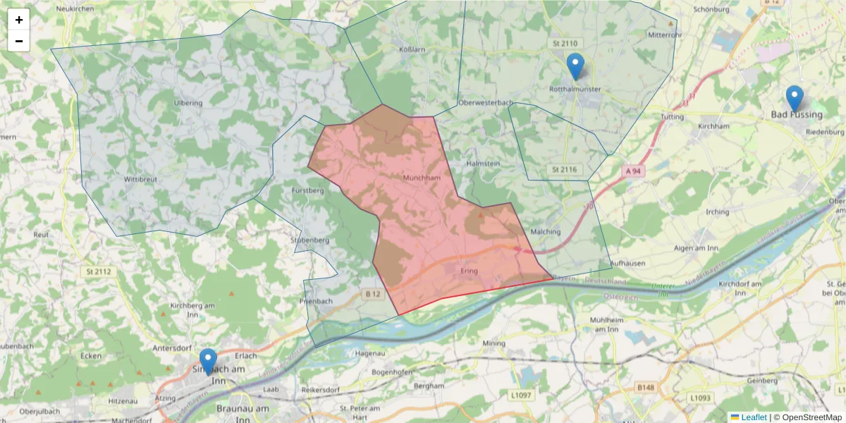 Karte des Postleitzahlen Bereichs  und der umliegenden Postleitzahlen in Deutschland