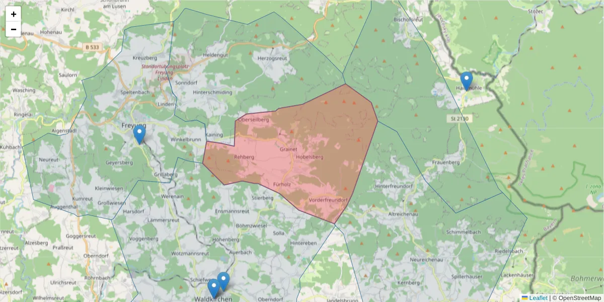 Karte des Postleitzahlen Bereichs  und der umliegenden Postleitzahlen in Deutschland