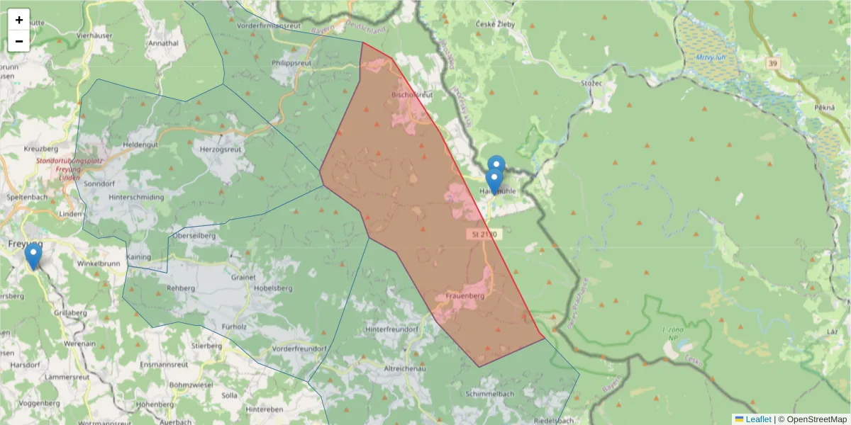 Karte des Postleitzahlen Bereichs  und der umliegenden Postleitzahlen in Deutschland