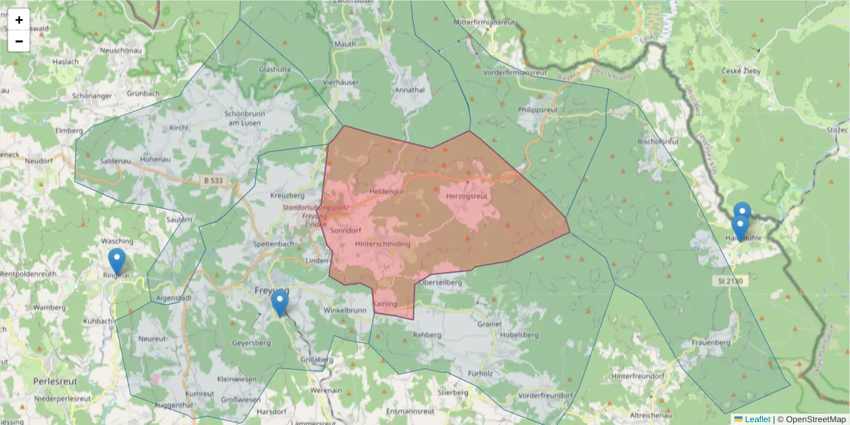 Karte des Postleitzahlen Bereichs  und der umliegenden Postleitzahlen in Deutschland