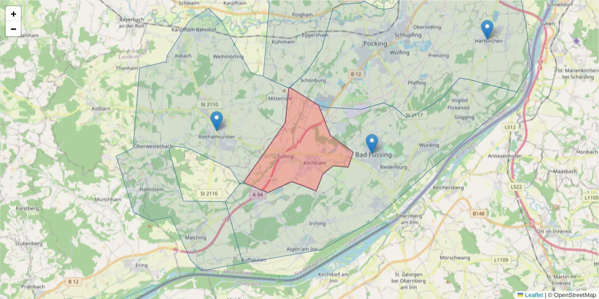 Karte des Postleitzahlen Bereichs  und der umliegenden Postleitzahlen in Deutschland
