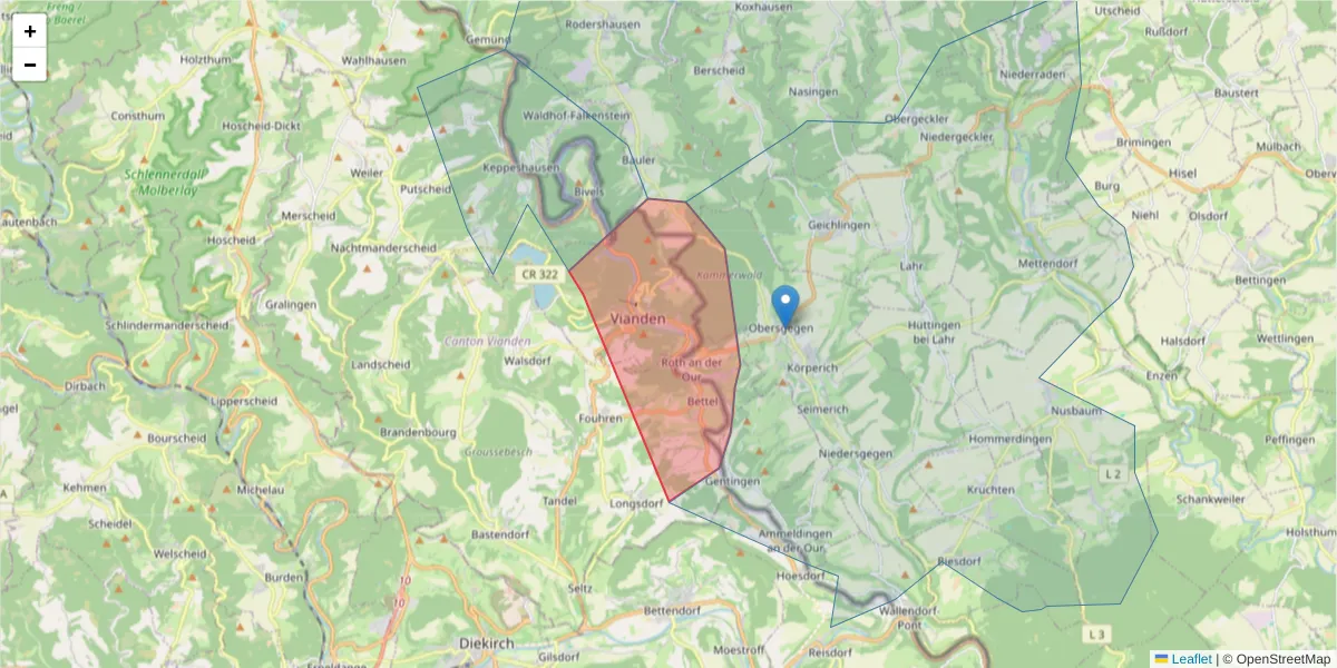 Karte des Postleitzahlen Bereichs  und der umliegenden Postleitzahlen in Deutschland