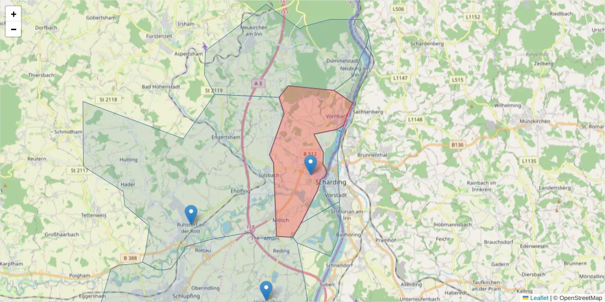 Karte des Postleitzahlen Bereichs  und der umliegenden Postleitzahlen in Deutschland