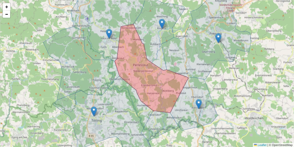 Karte des Postleitzahlen Bereichs  und der umliegenden Postleitzahlen in Deutschland