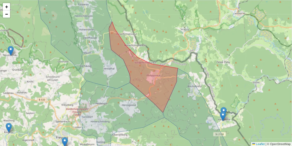 Karte des Postleitzahlen Bereichs  und der umliegenden Postleitzahlen in Deutschland