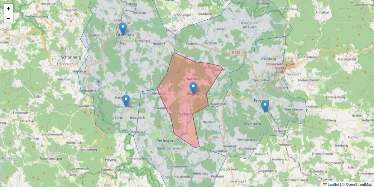 Karte des Postleitzahlen Bereichs  und der umliegenden Postleitzahlen in Deutschland
