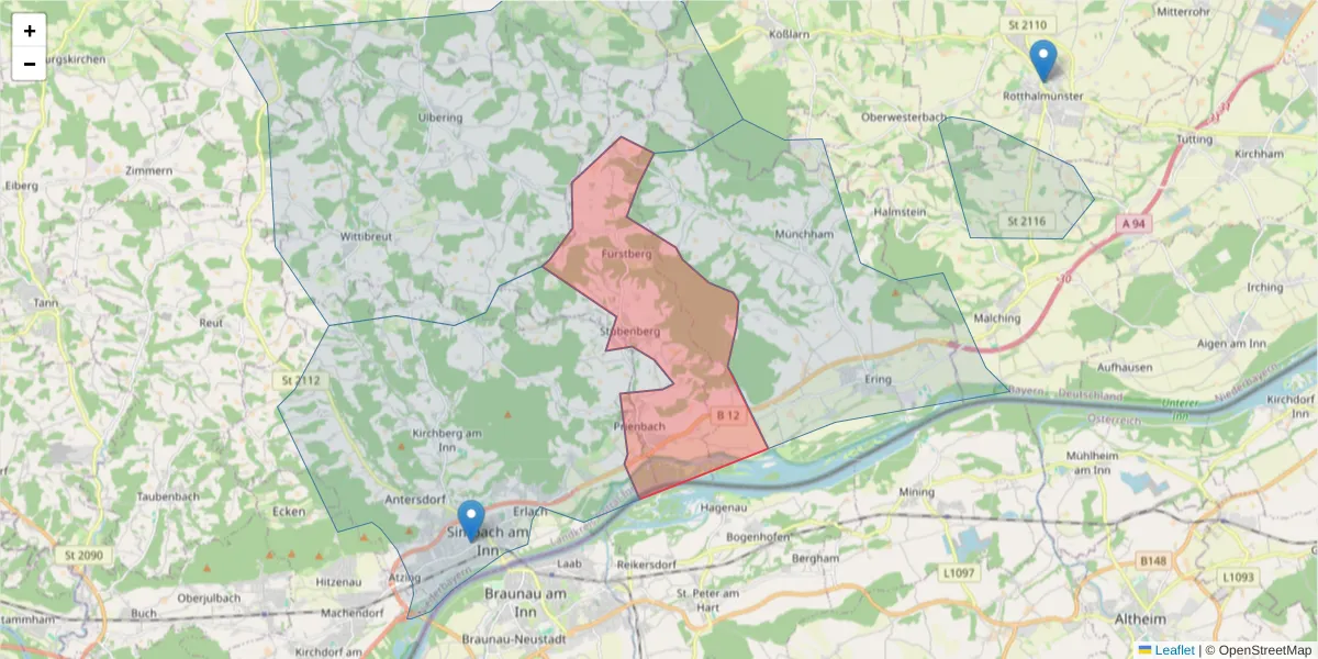 Karte des Postleitzahlen Bereichs  und der umliegenden Postleitzahlen in Deutschland