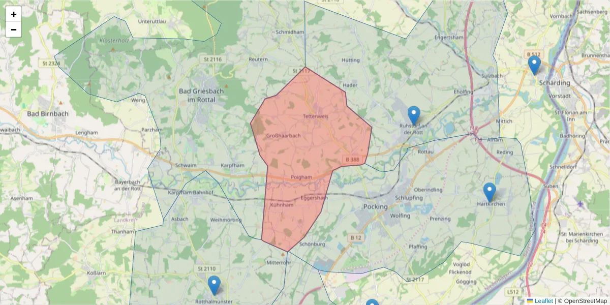Karte des Postleitzahlen Bereichs  und der umliegenden Postleitzahlen in Deutschland