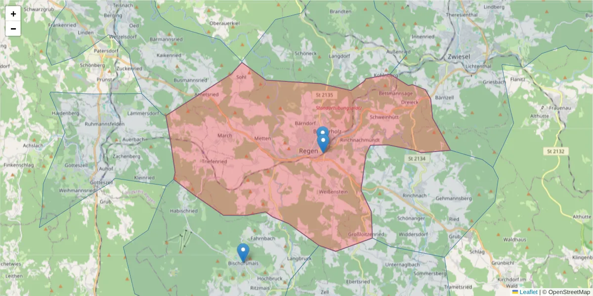 Karte des Postleitzahlen Bereichs  und der umliegenden Postleitzahlen in Deutschland