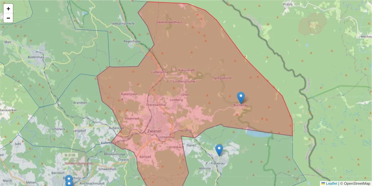 Karte des Postleitzahlen Bereichs  und der umliegenden Postleitzahlen in Deutschland
