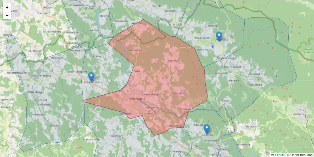 Karte des Postleitzahlen Bereichs  und der umliegenden Postleitzahlen in Deutschland