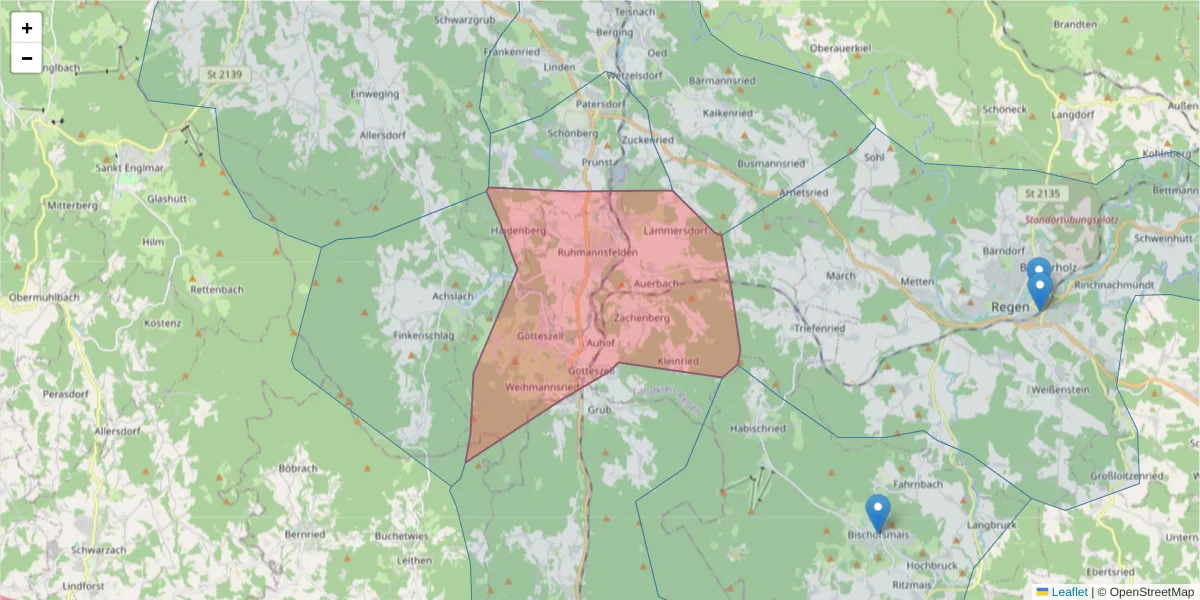 Karte des Postleitzahlen Bereichs  und der umliegenden Postleitzahlen in Deutschland