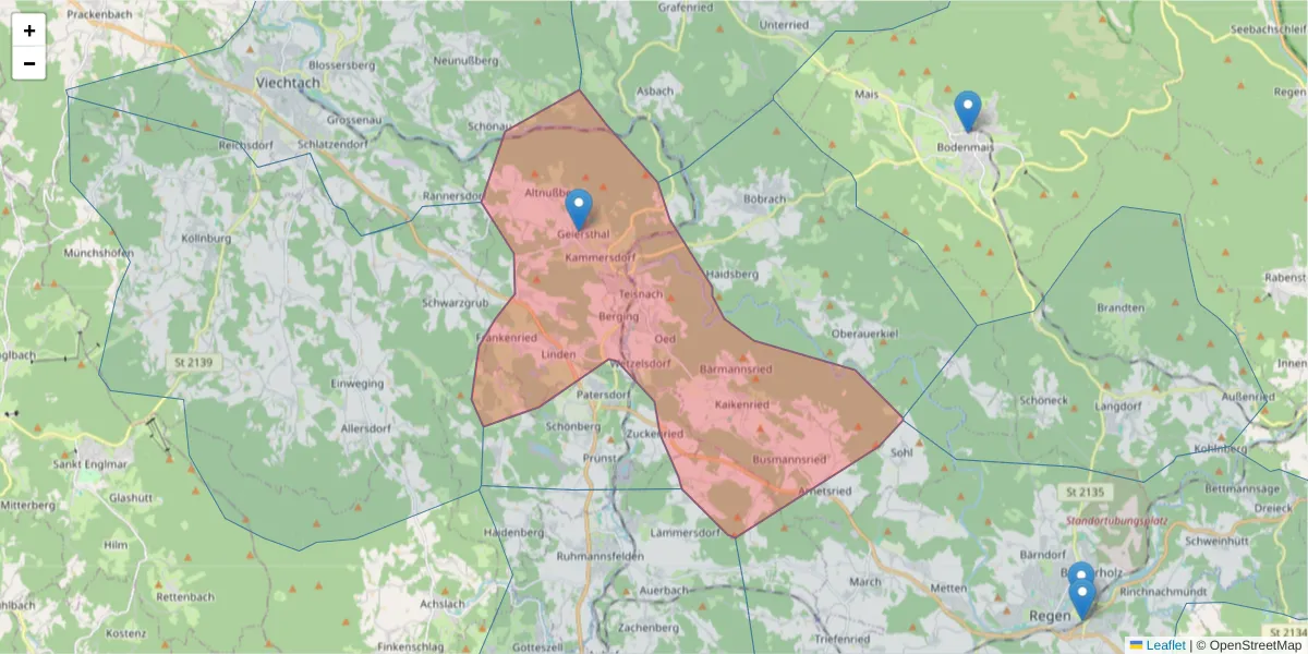 Karte des Postleitzahlen Bereichs  und der umliegenden Postleitzahlen in Deutschland